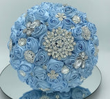 ITEM:BOU12- Light Blue Satin Roses Brooch Bouquet or DIY KIT