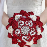 Red Hearts Satin Roses Brooch Bouquet or DIY KIT