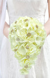 White or Ivory Cascade Real Touch Roses Brooch Bouquet