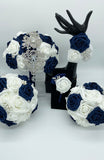 Navy White Real Touch Roses Brooch Bouquet or DIY KIT ~ RE004