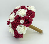 Dark red Ivory Real Touch Roses Brooch Bouquet or DIY KIT ~ RE003