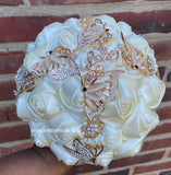 ANA -Butterflies & Roses Satin Rose Gold Brooch Bouquet or DIY KIT