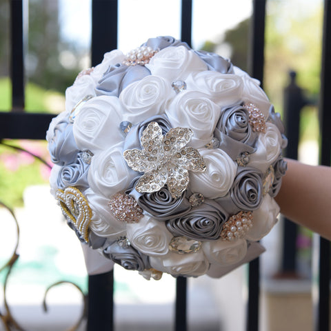 MONICA~ EMR Deluxe Satin Rose Brooch Bouquet or DIY KIT – Bouquets