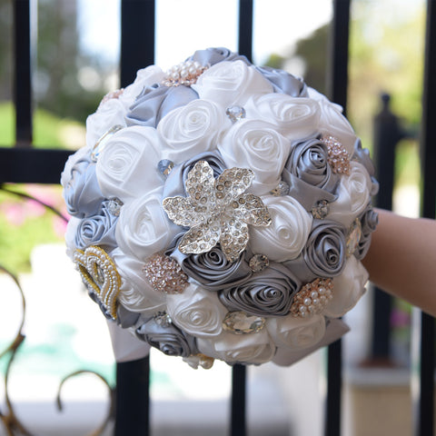 MONICA~ EMR Deluxe Satin Rose Brooch Bouquet or DIY KIT – Bouquets by Nicole