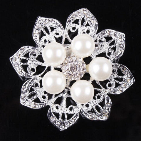 Brooch Clear Rhinestone Pearls Crystal BR-026