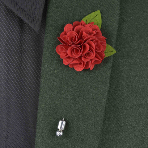 Fabric Rose Flower Boutonniere, Lapel Pin Formal Wear Wedding Prom BOUT-999