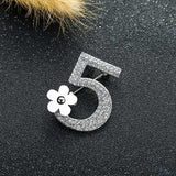 Full rhinestone number 5 flower brooch Luxury