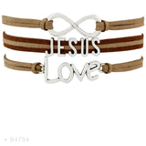 Faith Believe Fearless Bracelets Infinity Love Courage Jesus Loves Me Forgiven Sideways Cross Christian Leather Bracelets