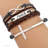 Faith Believe Fearless Bracelets Infinity Love Courage Jesus Loves Me Forgiven Sideways Cross Christian Leather Bracelets