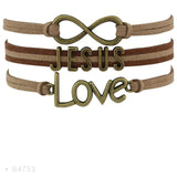 Faith Believe Fearless Bracelets Infinity Love Courage Jesus Loves Me Forgiven Sideways Cross Christian Leather Bracelets