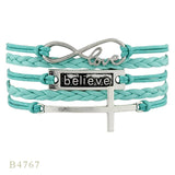 Faith Believe Fearless Bracelets Infinity Love Courage Jesus Loves Me Forgiven Sideways Cross Christian Leather Bracelets