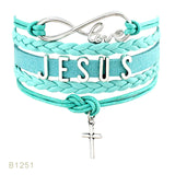 Faith Believe Fearless Bracelets Infinity Love Courage Jesus Loves Me Forgiven Sideways Cross Christian Leather Bracelets