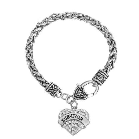 Fishhook European & American Breast Cancer Awareness Crystal Heart Survivor Bracelet Jewelry for women/men High Quality