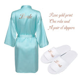 White Satin Silk Robe & Slippers Wedding Robe Bride Bridesmaid Party Gifts Gown