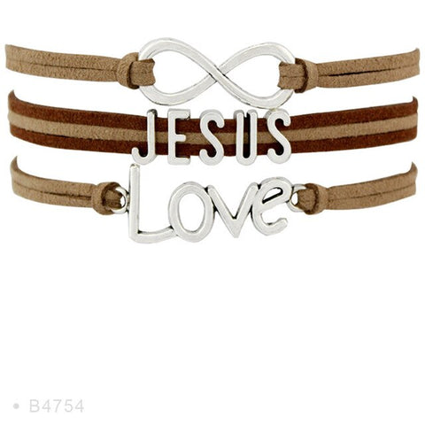 Infinity Love Silver Faith Believe Fearless Courage Jesus Loves Me Forgiven Sideways Cross Christian Leather Bracelets for Women