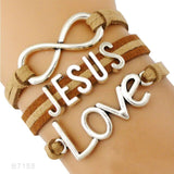 Infinity Love Silver Faith Believe Fearless Courage Jesus Loves Me Forgiven Sideways Cross Christian Leather Bracelets for Women