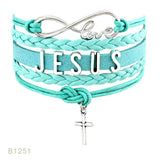 Infinity Love Silver Faith Believe Fearless Courage Jesus Loves Me Forgiven Sideways Cross Christian Leather Bracelets for Women