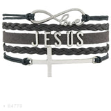 Infinity Love Silver Faith Believe Fearless Courage Jesus Loves Me Forgiven Sideways Cross Christian Leather Bracelets for Women