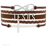 Infinity Love Silver Faith Believe Fearless Courage Jesus Loves Me Forgiven Sideways Cross Christian Leather Bracelets for Women