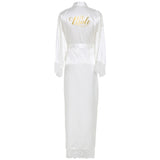 Lace Women Robes Plus Size Wedding Party Gift Kimono Satin  Long Robe