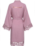 Wedding Party Gift Kimono Satin Lace Trim