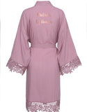 Wedding Party Gift Kimono Satin Lace Trim