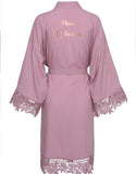 Wedding Party Gift Kimono Satin Lace Trim