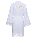 Lace Women Robes Plus Size Wedding Party Gift Kimono Satin  Lace Trim