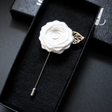 Navy Fabric Rose Flower Boutonniere, Lapel Pin Formal Wear Wedding Prom BOUT-300