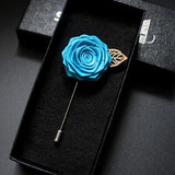 Navy Fabric Rose Flower Boutonniere, Lapel Pin Formal Wear Wedding Prom BOUT-300