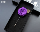 Navy Fabric Rose Flower Boutonniere, Lapel Pin Formal Wear Wedding Prom BOUT-300