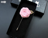 Navy Fabric Rose Flower Boutonniere, Lapel Pin Formal Wear Wedding Prom BOUT-300