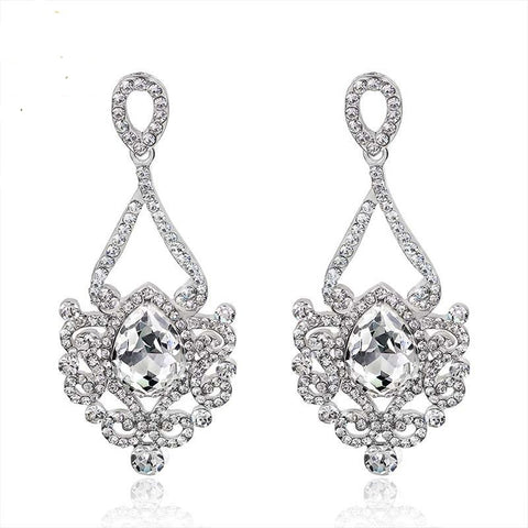 TRZ -005 Bridal Luxurious Floral Teardrop Crystal Earrings Wedding Accessories
