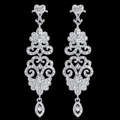 TRZ-009 Chandelier Earrings Crystal Rhinestone Floral Bridal Wedding Jewelry