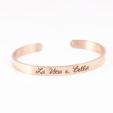 Rose Gold Stainless Steel 6mm Positive Inspirational Bracelet Engraved Quote Mantra Bracelet Open Cuff Bangle For Women Men