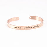 Rose Gold Stainless Steel 6mm Positive Inspirational Bracelet Engraved Quote Mantra Bracelet Open Cuff Bangle For Women Men