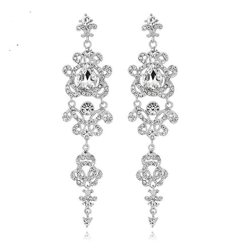 TRZ-003 Chandelier Crystal Long Bridal Wedding Earrings