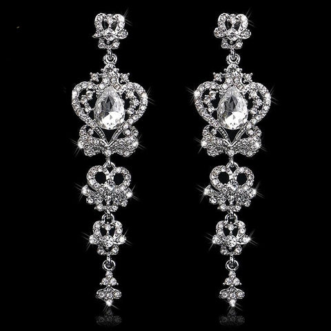 TRZ-007 Chandelier Crystal Bridal Earrings Silver Wedding Jewelry