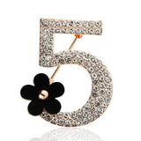 Full rhinestone number 5 flower brooch Luxury