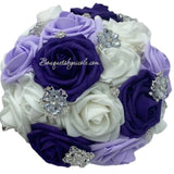 RT05 ~ Lavender Purple White Real Touch Roses Brooch Bouquet or DIY KIT