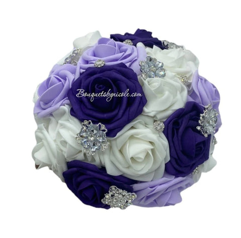 RT05 ~ Lavender Purple White Real Touch Roses Brooch Bouquet or DIY KIT