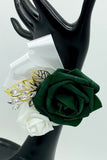 Ivory Emerald Real Touch Roses Brooch Bouquet