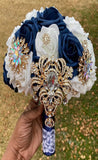 SARI ~ Navy White Real Touch Roses Brooch Bouquet or DIY KIT