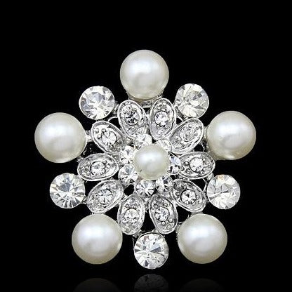 Brooch Pearl Rhinestone Flower BR-904