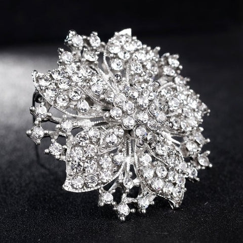 Rhinestone Flower Brooch Gold or Silver BR-772