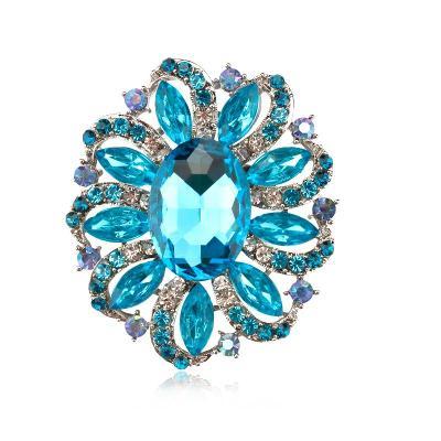 Brooch Blue and White Pendant Pin Rhinestone Crystal BR-984